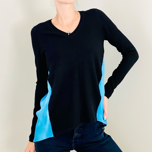 Elie Tahari Sweaters - Elie Tahari 100% Cashmere 100% Silk Knit Color Block V-Neck Pullover Sweater, S